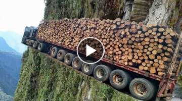 Extreme Dangerous Monster Logging Wood Truck Driving Skills, Climbing Loading Truck Heavy Equipme...